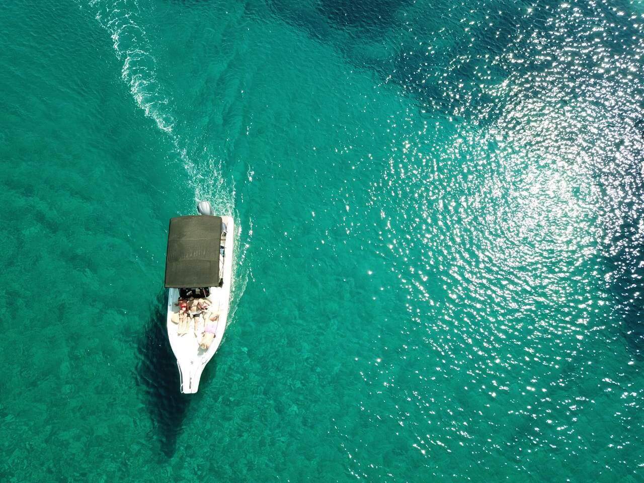 Aerial view of Blue Cave Dubrovnik speedboat